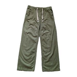 Roxy Wide Leg Pants Womens L Olive Green Drawstring Lyocell Cotton Linen Pockets